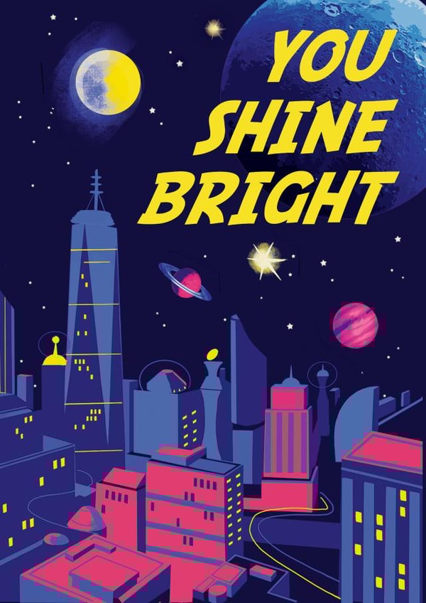 Retro Congratulations Card - Space City - Shine Bright created by Rocket68