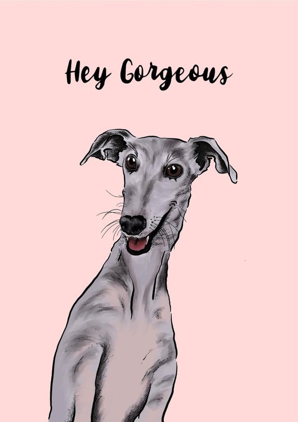 Cute card for partner - greyhound card - whippet card - dog lover design created by Elaine Lockwood