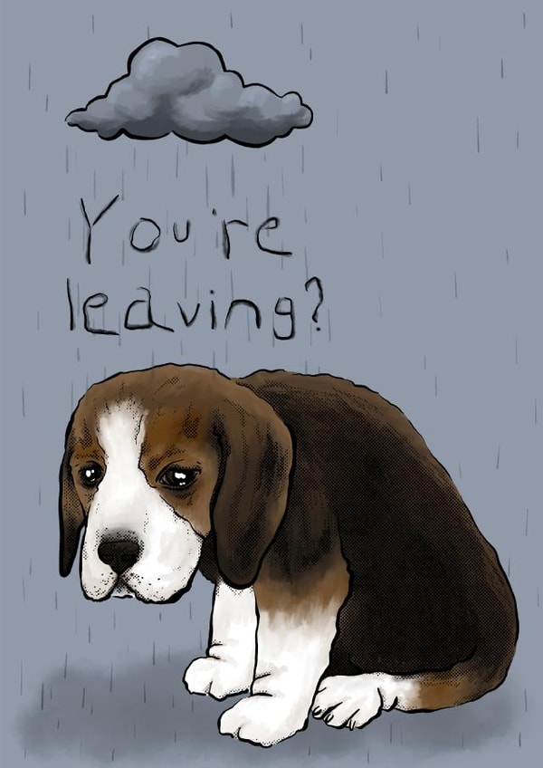 Cute Leaving Card - Rain Cloud & Beagle - Sad For You To Leave created by Elaine Lockwood