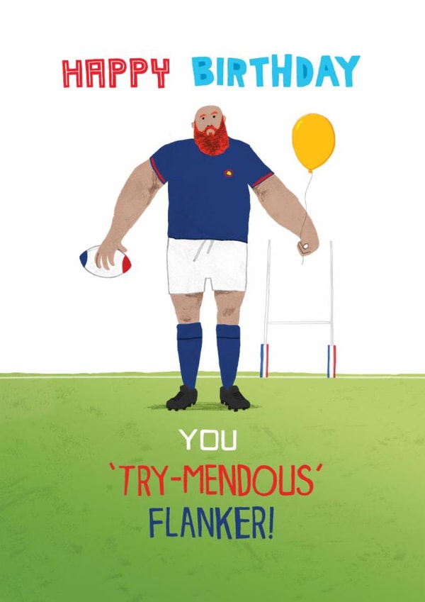Funny Birthday Card - Try-mendous Flanker - Rugby Card created by Pencilface
