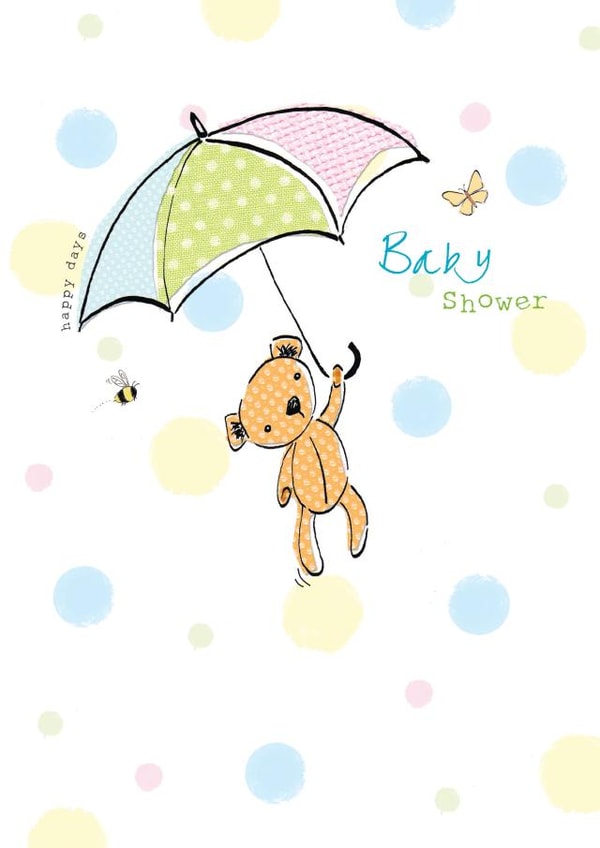 Cute Baby Shower Card - Teddy Bear Umbrella - Unisex created by Clare Joys