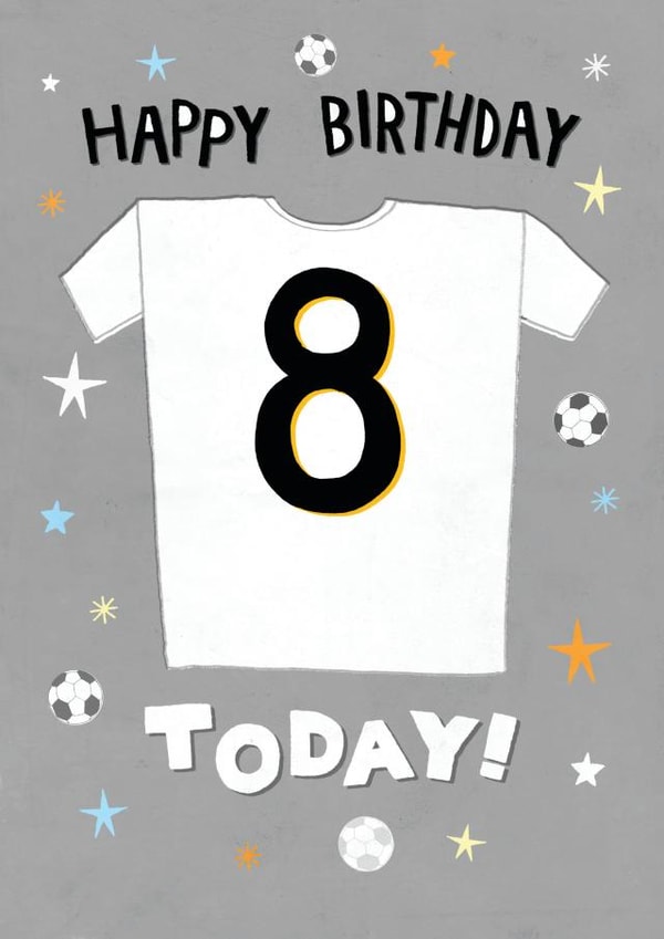 Cool 8th Birthday Card - White Football Shirt - Tottenham, Fulham, England etc created by Pencilface