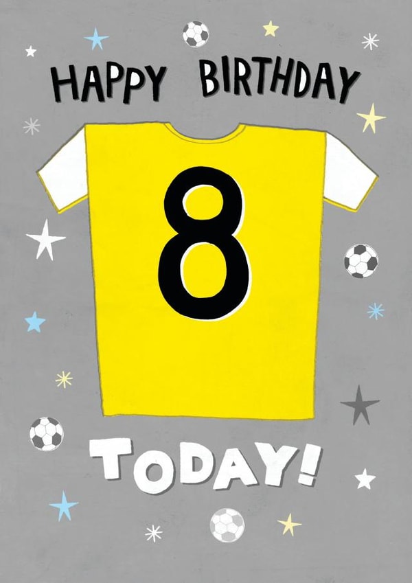 Fun 8th Birthday Card - Yellow Football Shirt created by Pencilface