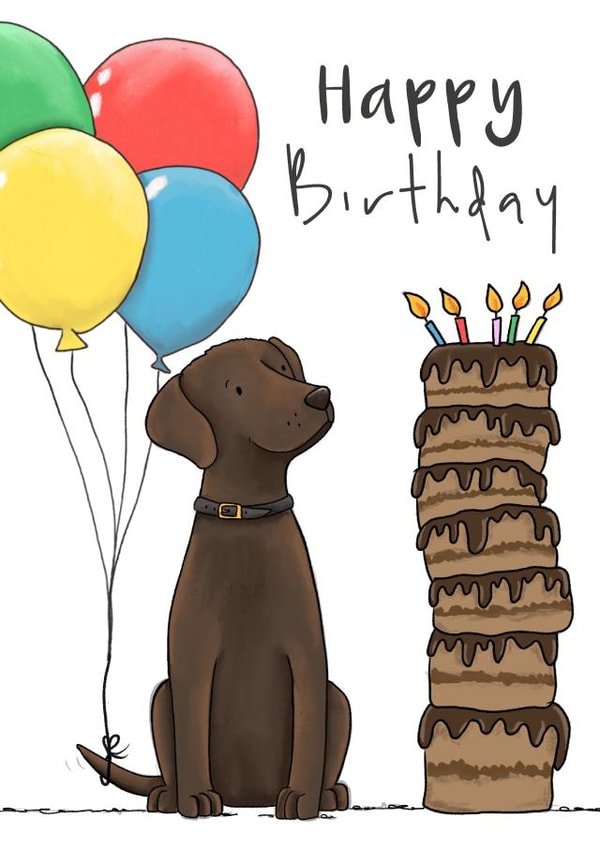 Cute Birthday Card - Chocolate Labrador With Chocolate Cake created by Lucy Driver