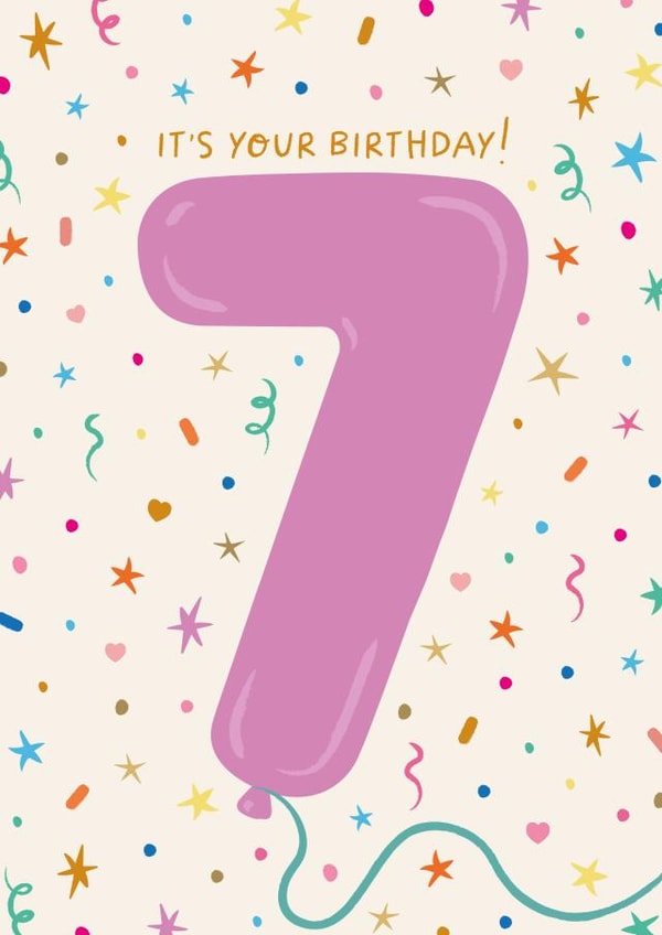 Cute 7th Birthday Card - Birthday Ballon - For Girls created by The Pattern Press