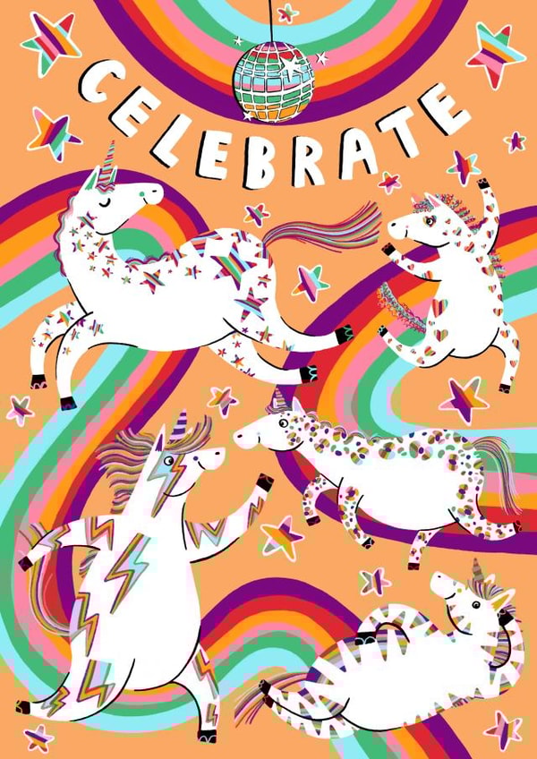Cute Birthday or Congratulations Card - Rainbow Unicorns created by Jess Hislop