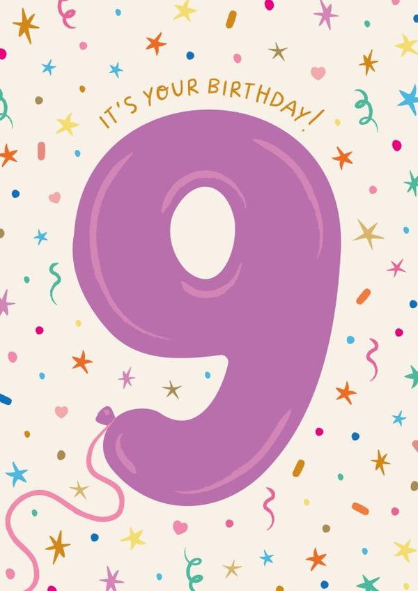 Cute 9th Birthday Card - Birthday Balloon - For Kids created by The Pattern Press
