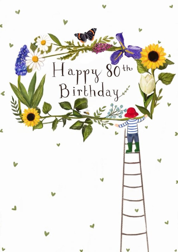 Pretty 80th Birthday Card - Floral Wreath created by Love Lucy Illustration