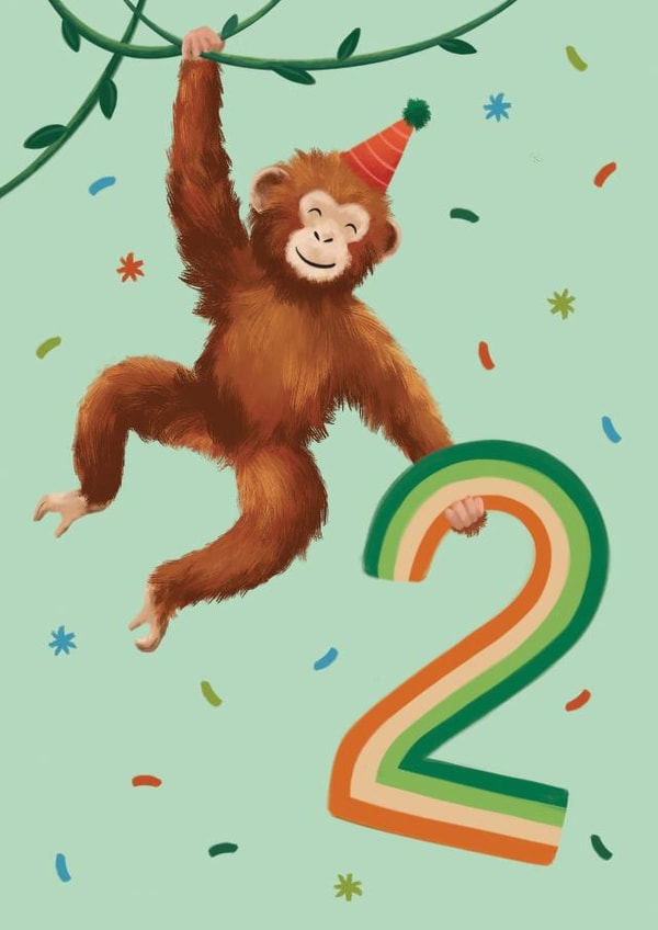 Cute 2nd Birthday Card - Illustrated Monkey created by Debbie Daley Illustrations