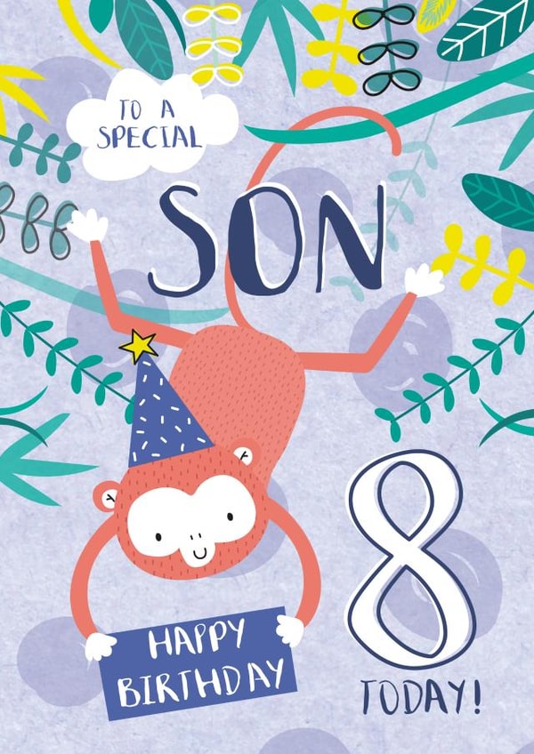Cute Birthday Card - For Son - 8 Today - Cheeky Monkey created by Juniper and Rose Studio