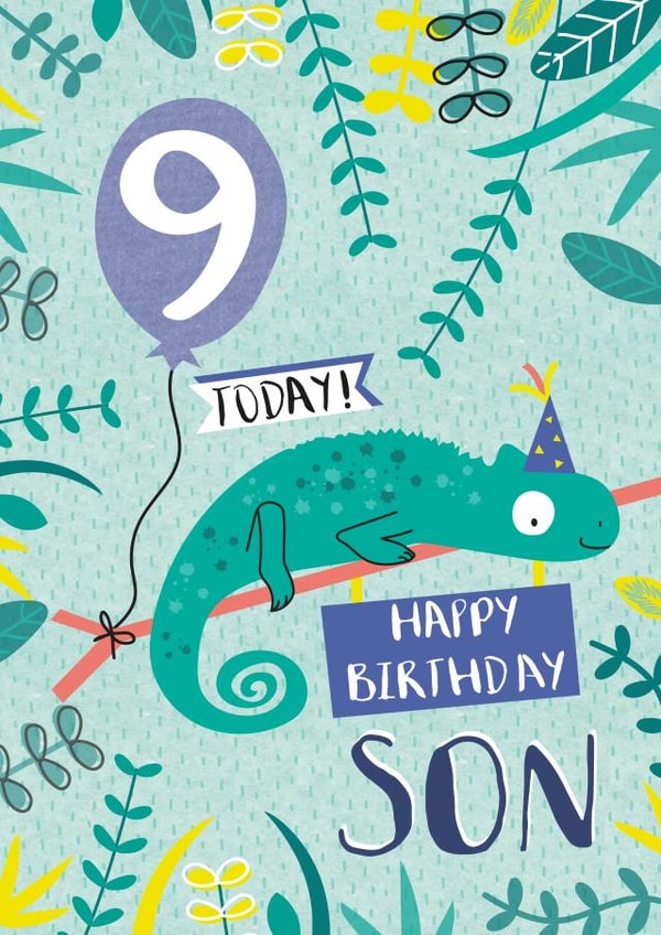 Cute Birthday Card - For Son - 9 Today - Lizard created by Juniper and Rose Studio