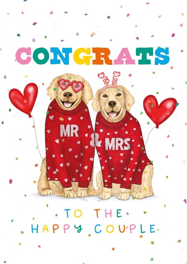 Funny Wedding Card - Mr and Mrs - Congrats - Happy Couple - Dogs In Jumpers created by badgerbee design