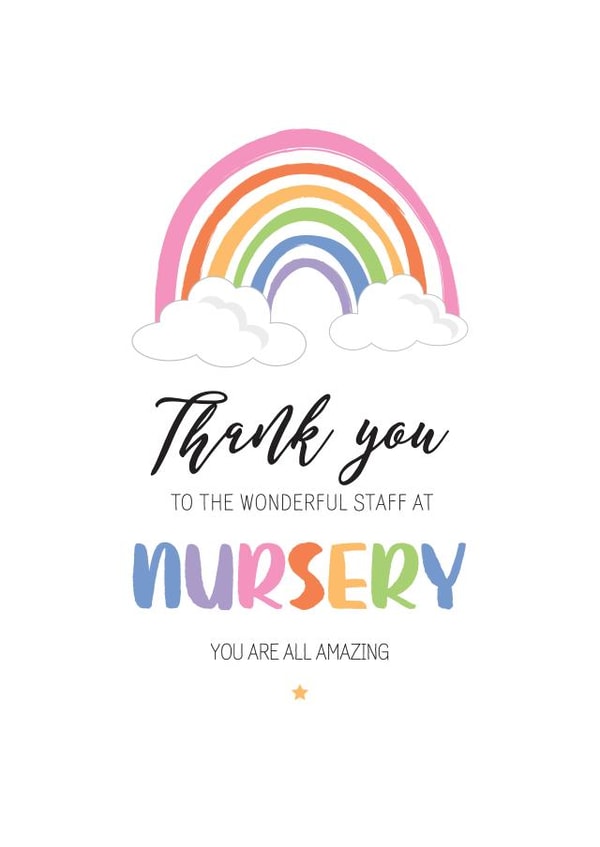 Cute Thank You Card - Rainbow - For Nursery Keyworkers created by Silly Prints