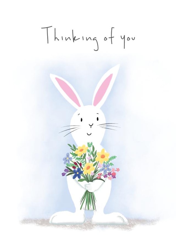 Cute Thinking of You - Bunny Holding Flowers created by Lucy Driver