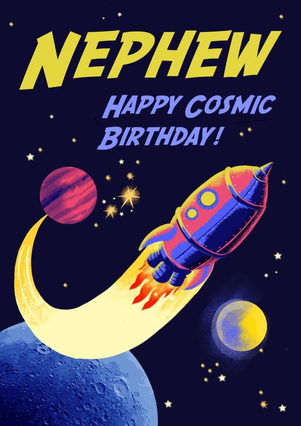 Cool Retro Birthday Card - For Nephew - Space Sci Fi Rocket created by Rocket68