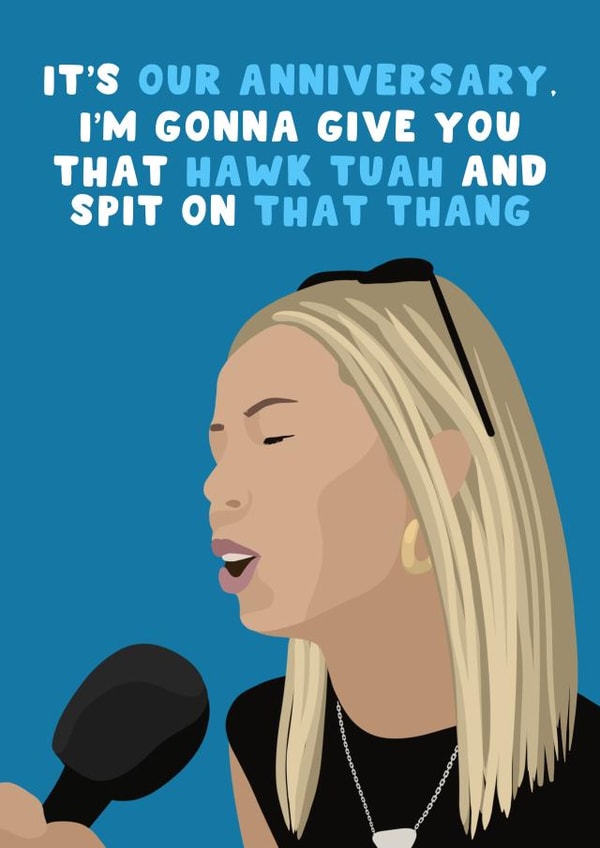 Cheeky Anniversary Card - For Him - Hawk Tuah Girl Meme created by Pink Peach Cards