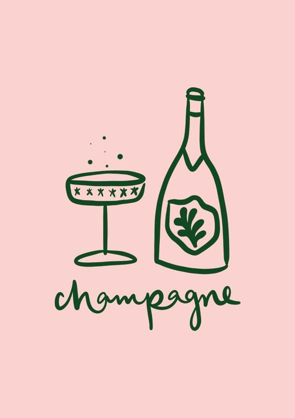 Arty Celebration Card - For Birthdays or Engagements - Champagne created by Sarah Nolloth Illustration