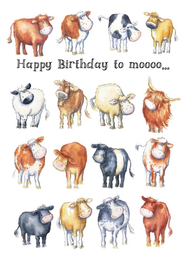 Cute Birthday Card - Cow Breeds - Pun created by Kate Garrett
