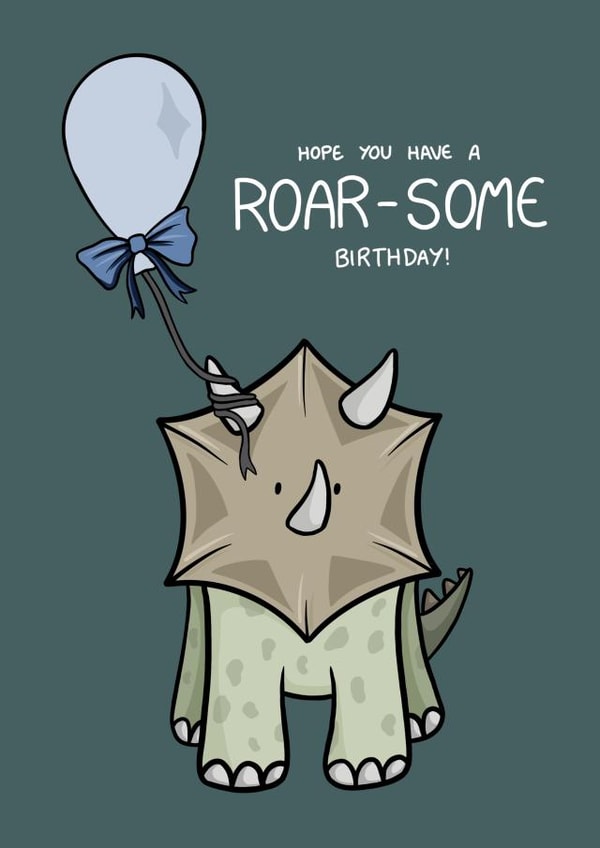 Roar-Some Dinosaur Birthday Card - Cute Cartoon Triceratops Card With Balloon created by NaomiAdamsDesign