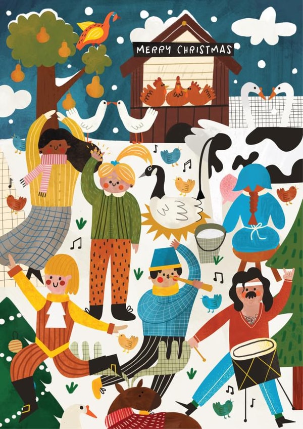 Cute Christmas Card - Hand Illustrated - 12 Days of Christmas created by AbiGoLucky