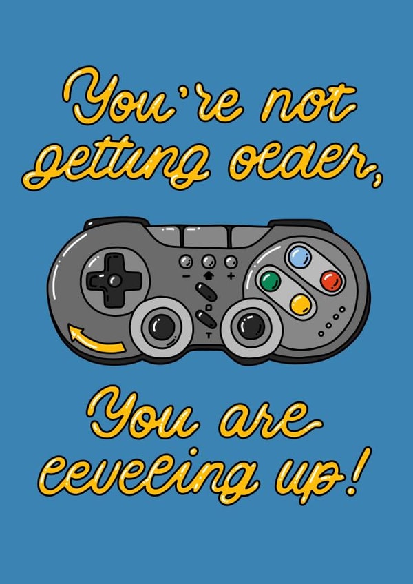 Cool card for a friend or a family member - retro game joystick - happy birthday created by Lena Lapina