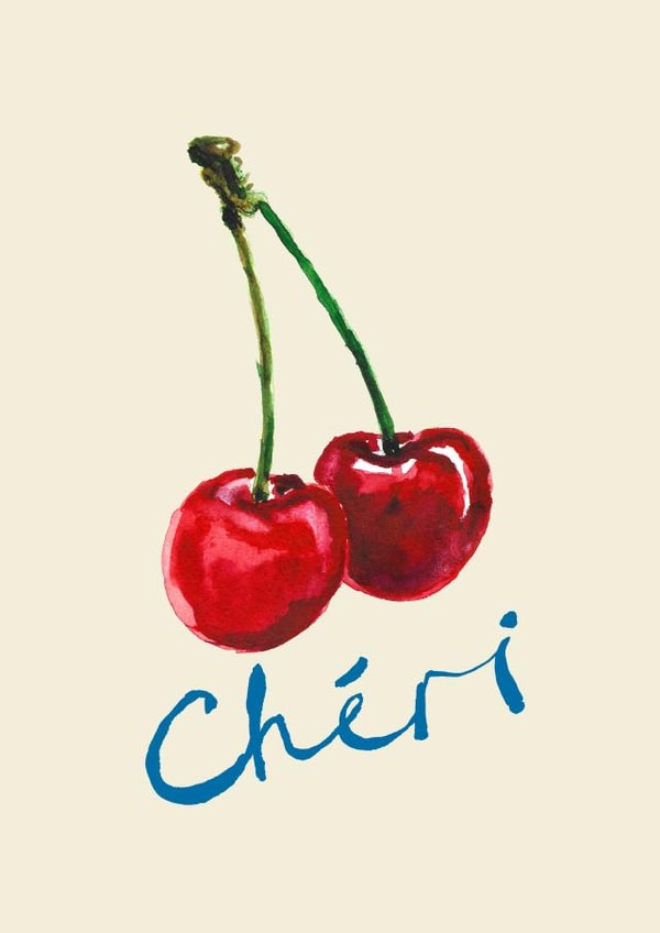 Cute Anniversary Card - Chéri - Cherry created by Poet and Painter