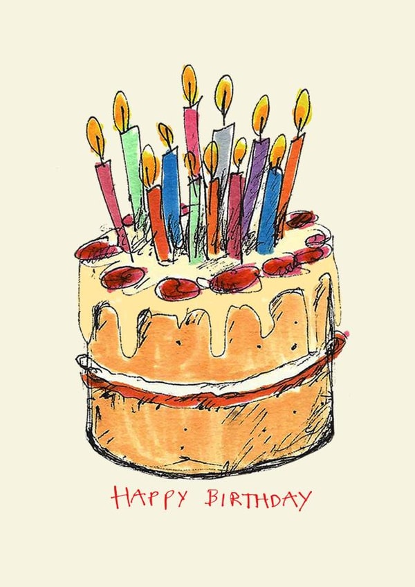 Arty Birthday Card - Illustrated Cake & Candles created by Poet and Painter