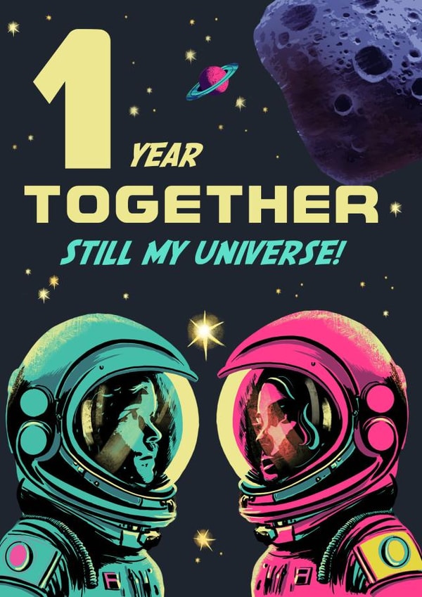 Retro Anniversary Card - 1st Anniversary - Astronaut Couple In Space created by Rocket68