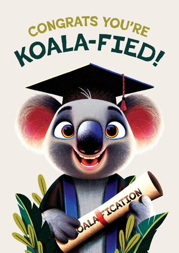 Cute Funny Congratulations Card - Exam Congrats Pun - Koala Qualifications created by Folio | Ian Owen