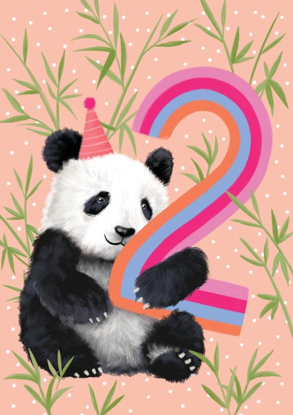 Cute 2nd Birthday Card - Illustrated Panda created by Debbie Daley Illustrations