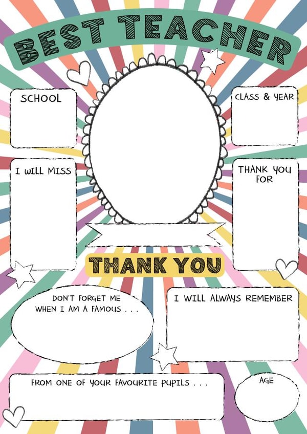 Cute Thank You Card - For Teacher - From The Kids - Personalise Sentimental created by Mad Philomena