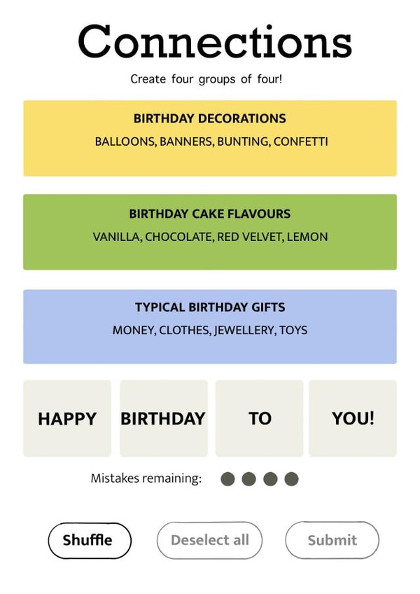 Fun Birthday Card - Connections Puzzle Game created by Stars + Hearts Designs