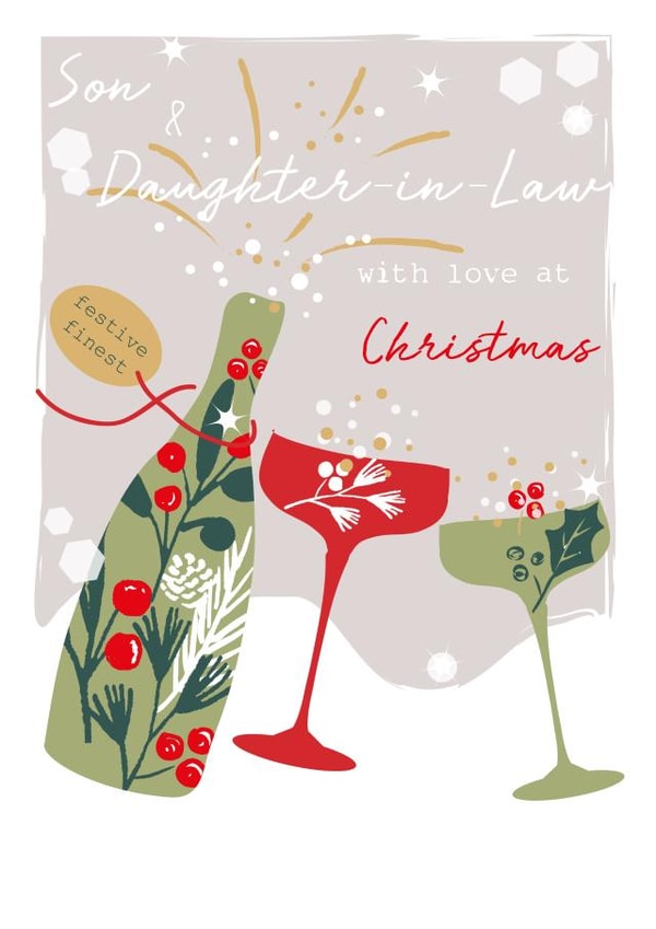 Classic Christmas Card - For Son and Daughter-In-Law - Festive Christmas Bubbly created by SABIVO Design by Sabina