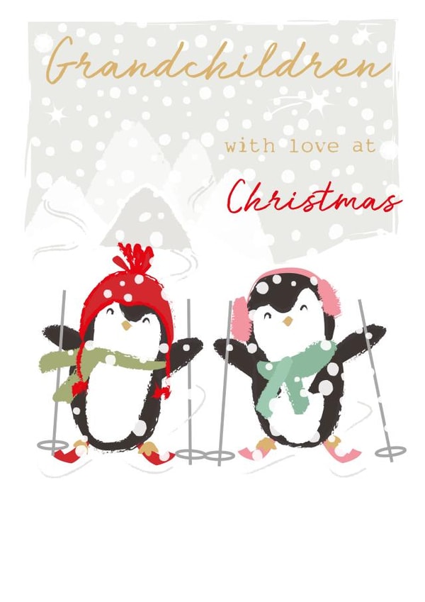 Classic Christmas Card - For Grandchildren - Cute Penguins created by SABIVO Design by Sabina