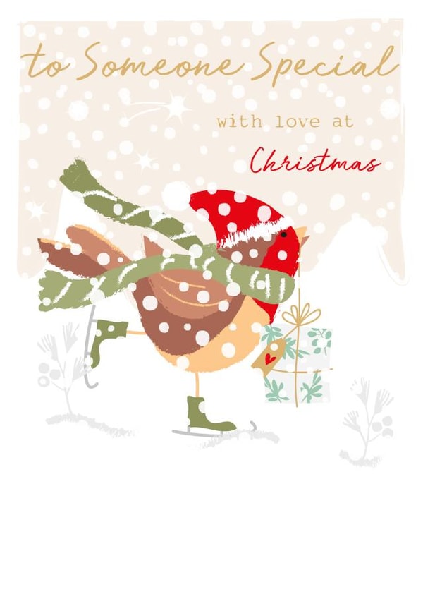 Classic Christmas Card - For Someone Special - Cute Skating Robin with Present created by SABIVO Design by Sabina
