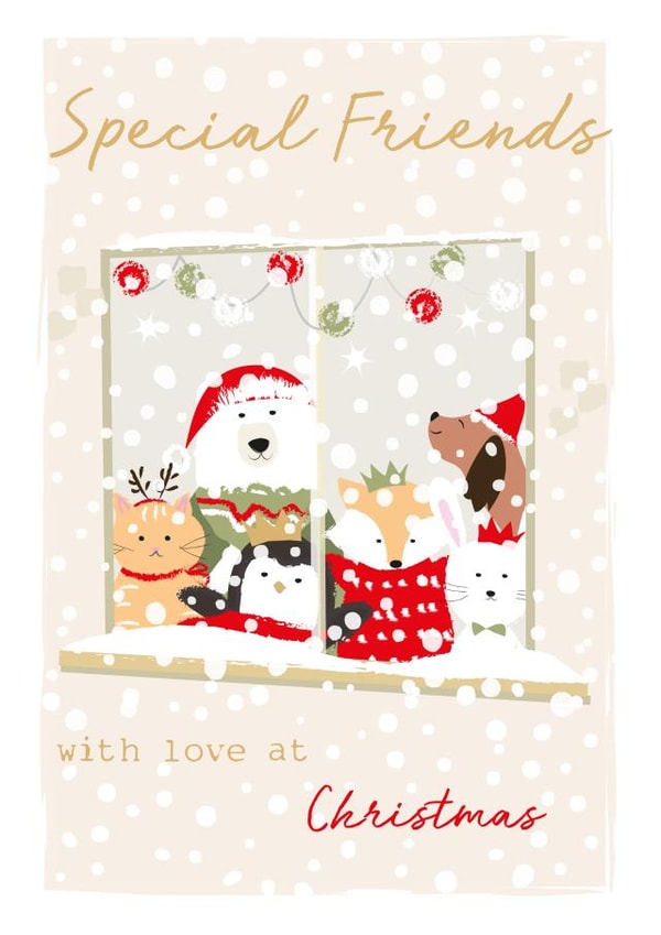 Classic Christmas Card - For Special Friends Cute Animals with Festive Hats created by SABIVO Design by Sabina