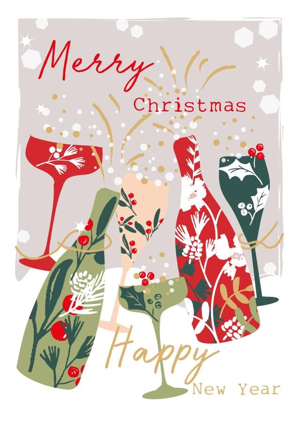 Classic Christmas Card - Happy New Year - Cheers - Champagne Prosecco created by SABIVO Design by Sabina