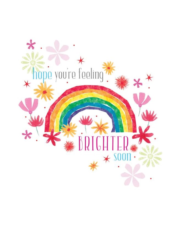 Modern bright Rainbow Get Well card created by Clare Joys