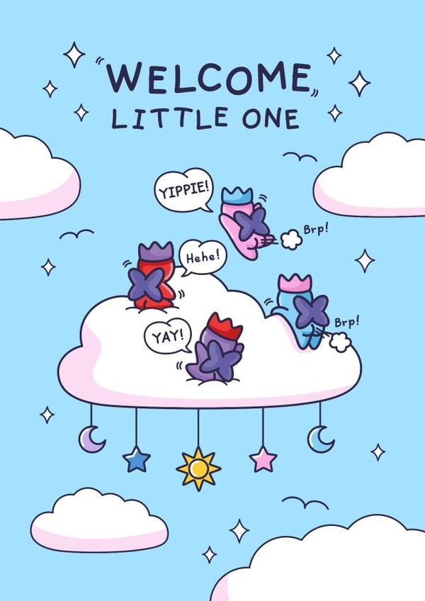 Funny New Baby Card - Welcome Little One - Fart Cherrubs created by Cheeky Legends