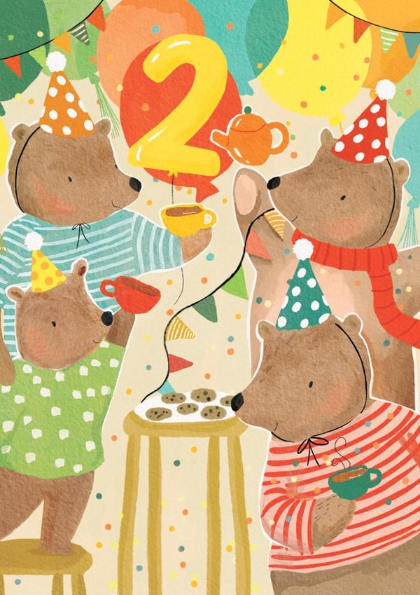 Cute 2nd Birthday Card - Teddy Bear Party - Age 2 created by Louise Tiler