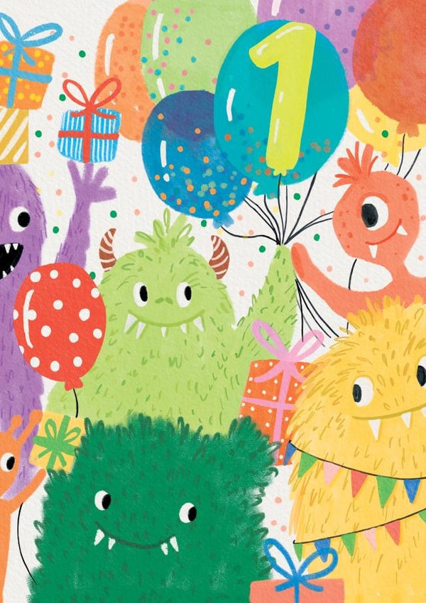 Cute 1st Birthday Card - Monster Party - Age 1 created by Louise Tiler