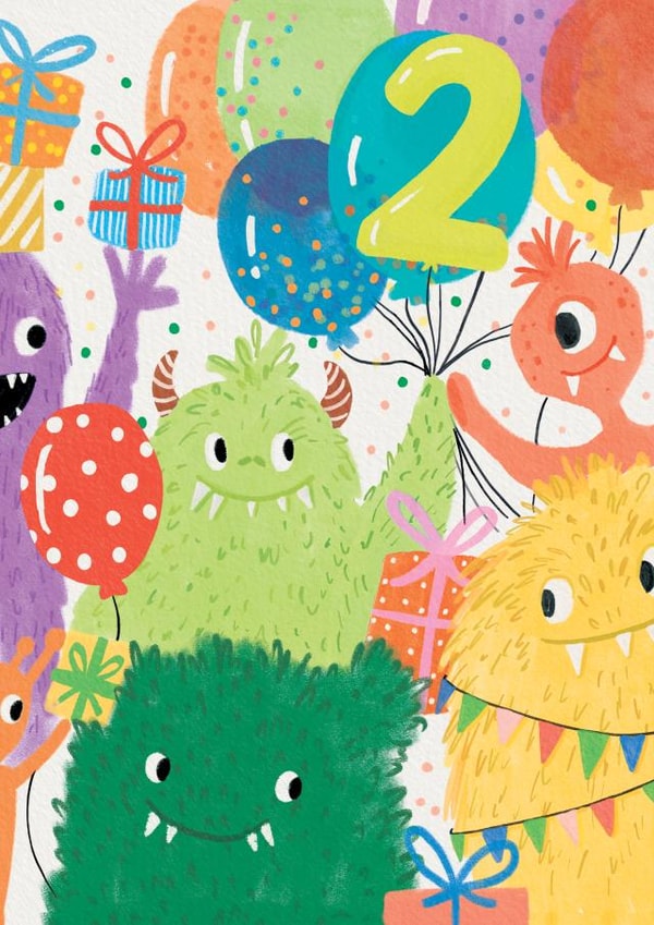 Cute Birthday Card - Monster Party - Age 2 created by Louise Tiler