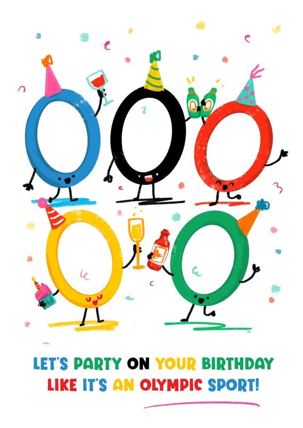 Cute Birthday Card - Olympic Rings - Party Like An Olympic Sport created by NICHOLA COWDERY ILLUSTRATIONS