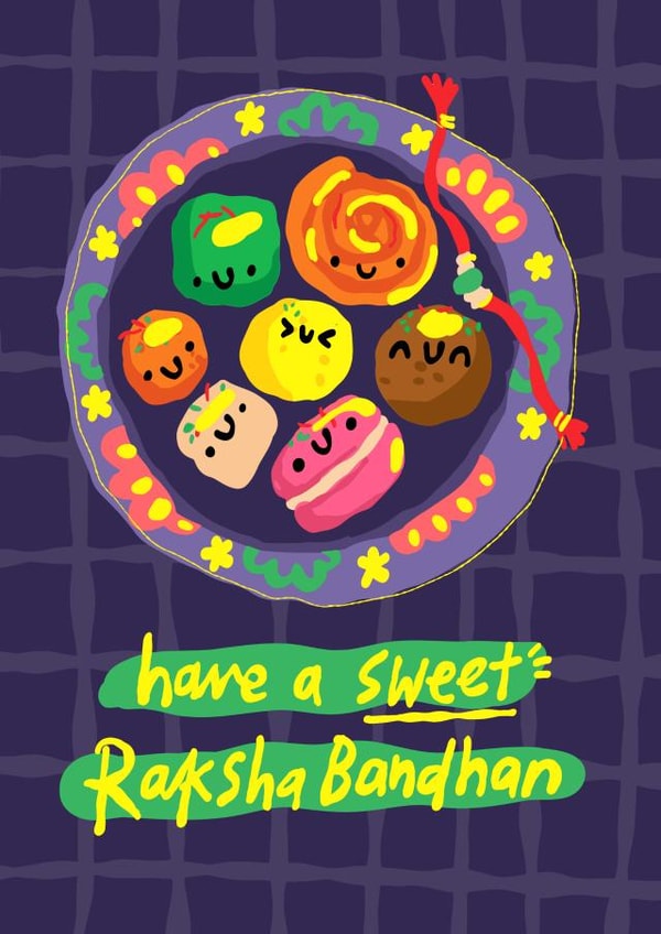 Sweet Raksha Bandhan Blessings Card - Faith - Cartoon Indian Sweets created by The Playful Indian