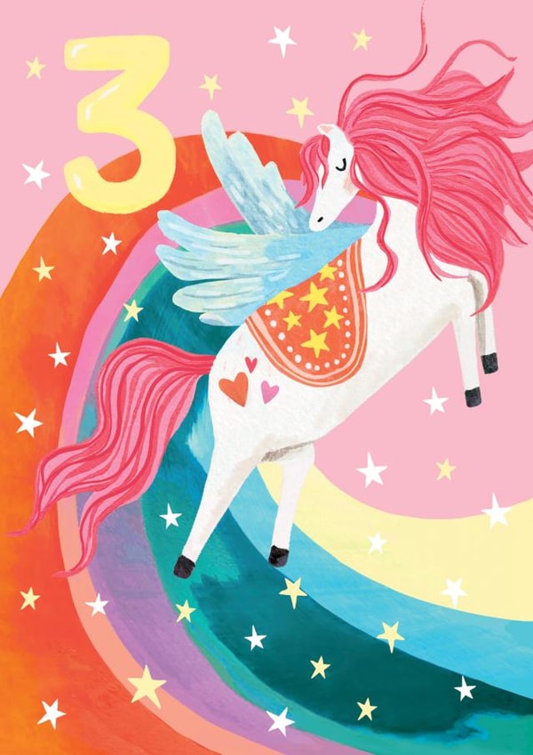 Cute 3rd Birthday Card - Unicorn & Rainbow - 3 Today created by Louise Tiler