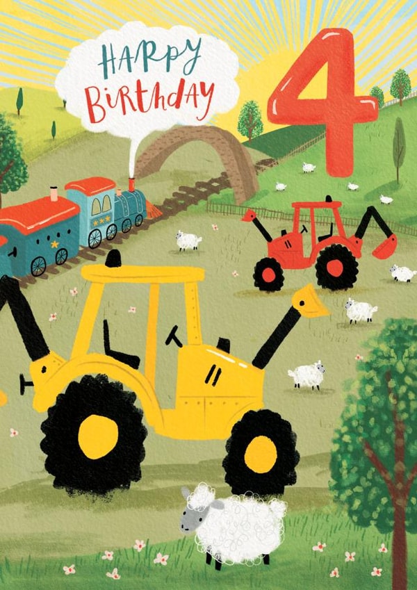 Fun 4th Birthday Card - For Boy - Tractor And Diggers - Age 4 created by Louise Tiler