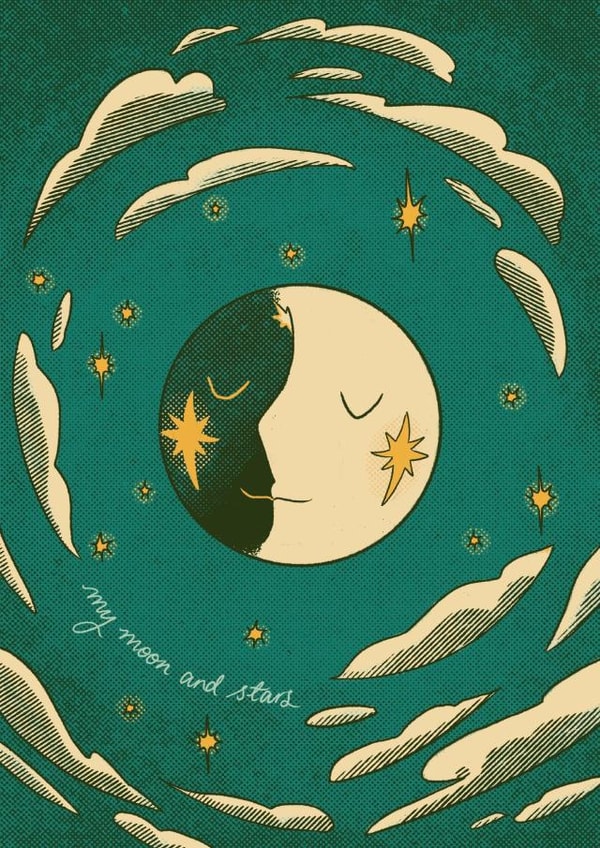 Pretty Anniversary Card - Moon and Stars - Romantic created by Lione & Sheikh