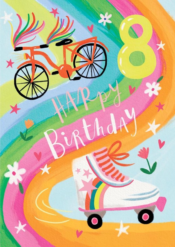 Colourful 8th Birthday Card - For Girl - Bike And Skates - 8 Today created by Louise Tiler