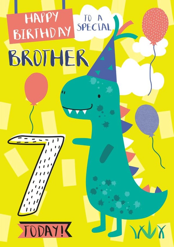 Cute 7th Birthday Card - For Brother - Dinosaur created by Juniper and Rose Studio