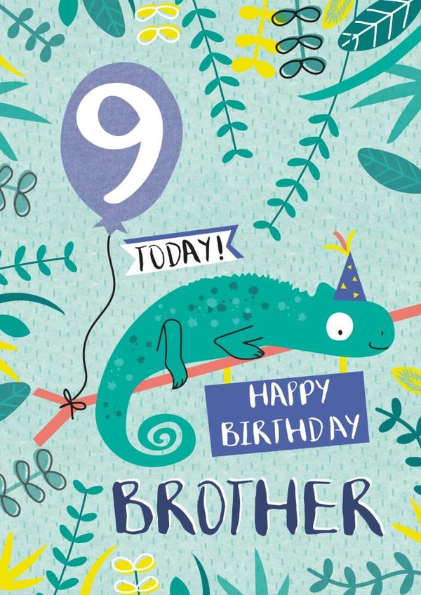 Cute 9th Birthday Card - For Brother - Lizard created by Juniper and Rose Studio